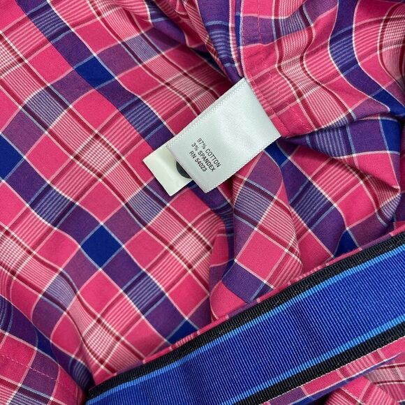 Banana Republic Men's Button Down Slim Fit Pink Plaid Long Sleeve Shirt Size M - Picture 6 of 9